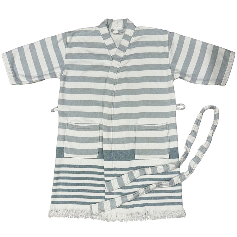 Hearth & Hand Magnolia- Terry Cloth Striped Teal & Cream Bath Robe, Women’s S/M